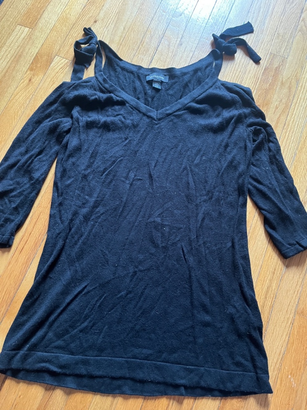 le chateau Black V-Neck Cold Shoulder Sweater with Tie Straps